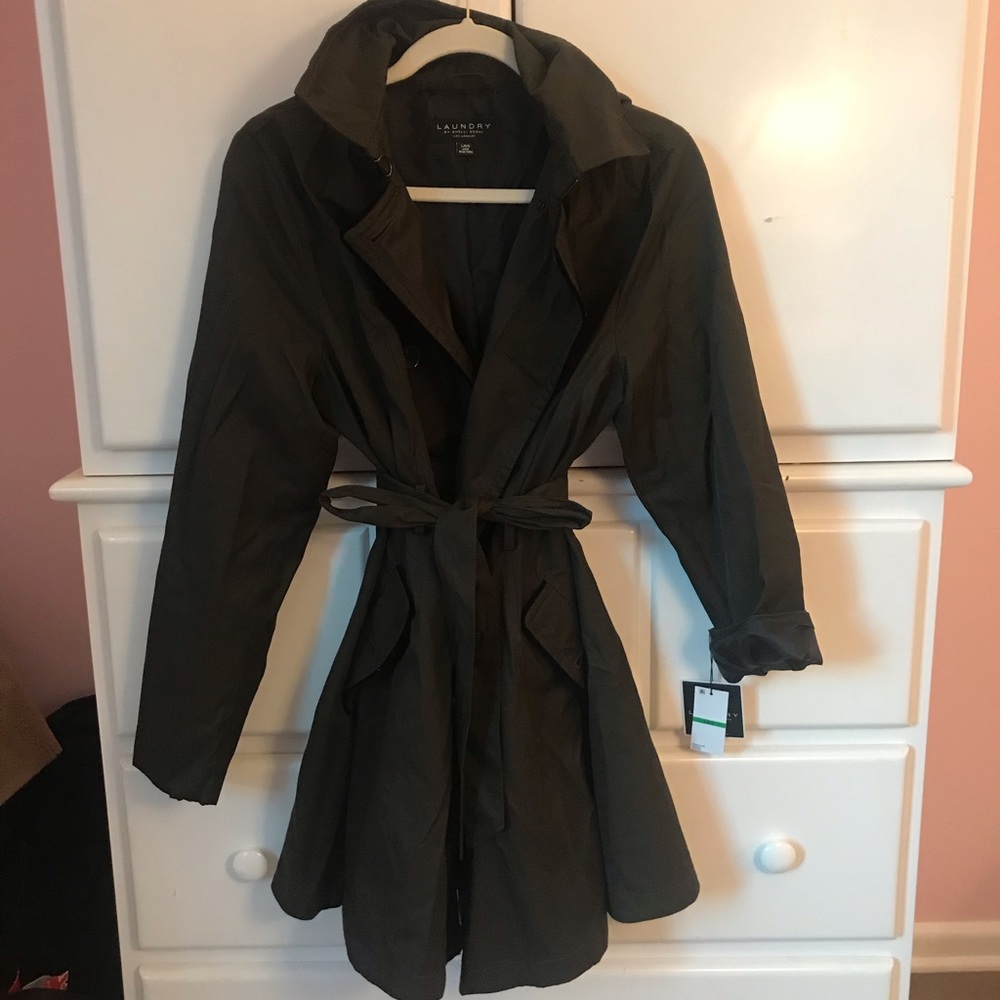 Laundry army green rain trench coat